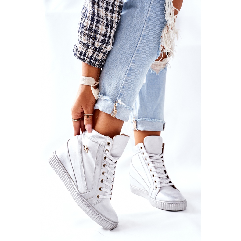 Lewski Shoes Ženske sportske kožne cipele Lewski Silver 3079 srebro 2