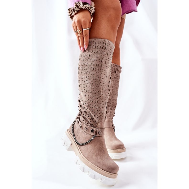 Lewski Shoes Ženske kožne čizme Lewski Cappuccino Suede 2866 smeđa 2