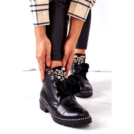 PS1 Tople čizme s metalnim biserima, kamenčićima i vrpcom crnom Perlom crna 3
