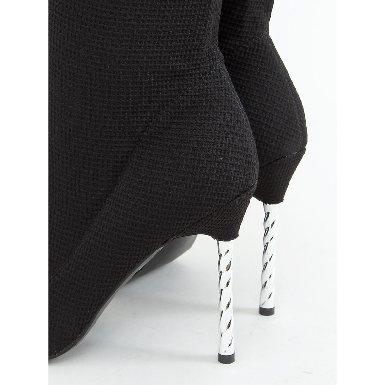 Crne čizme preko koljena na čarapi s visokom petom TM032 Crna 1