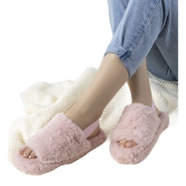 Ružičaste ženske papuče s elastičnom trakom i krznom Fierro ružičasta 1