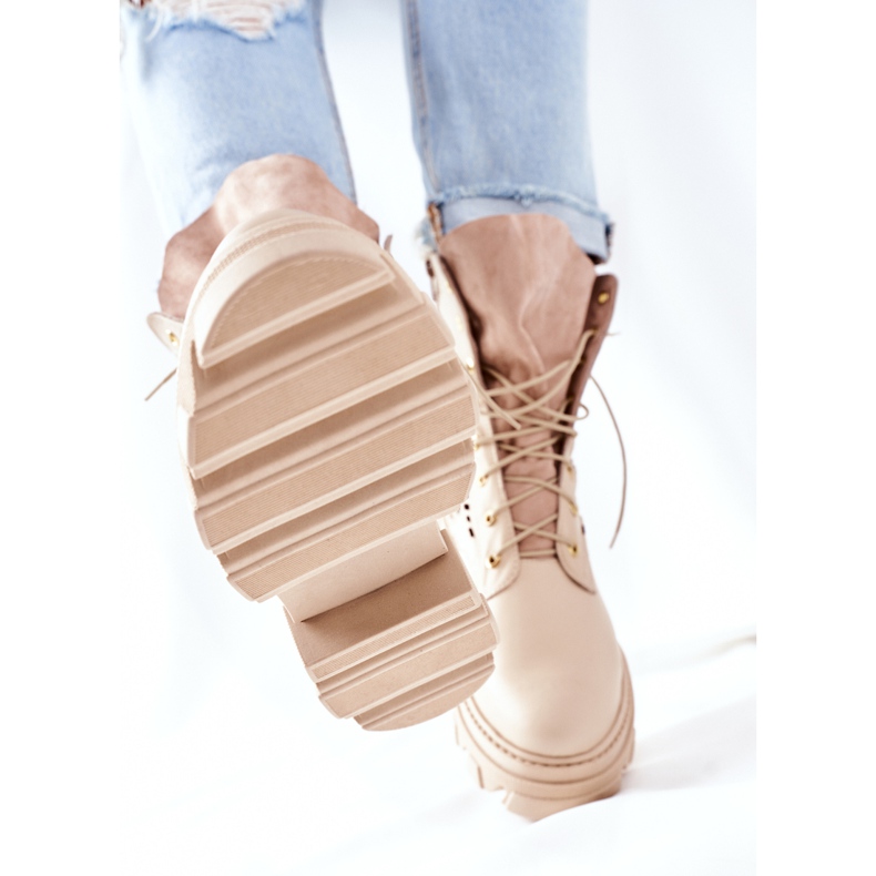 PA2 Ženske ažurne kožne čizme Bež Mala hootie 1