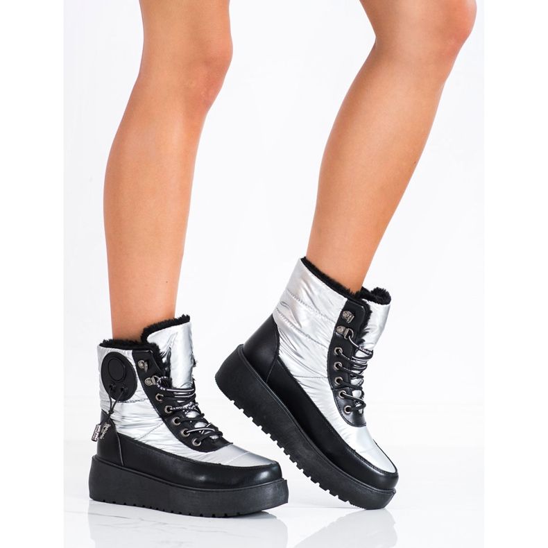 SHELOVET Srebrne čizme za snijeg na platformi bijela crna 1