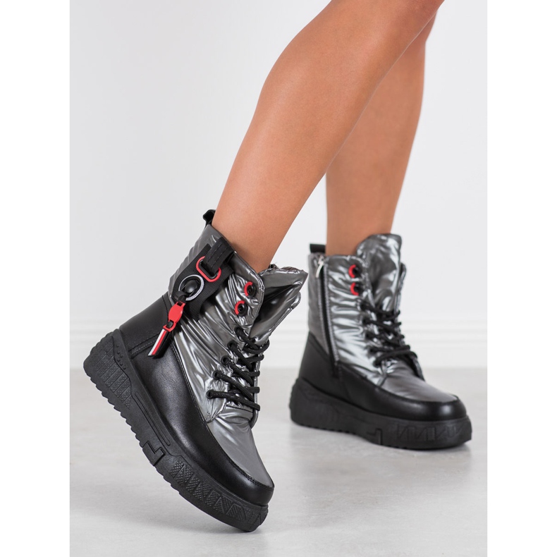 Seastar Tople čizme za snijeg na platformi crna srebro siva 1