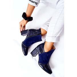 PA2 Ženske kožne čizme na potpeticu Navy Blue I Wish plava 1