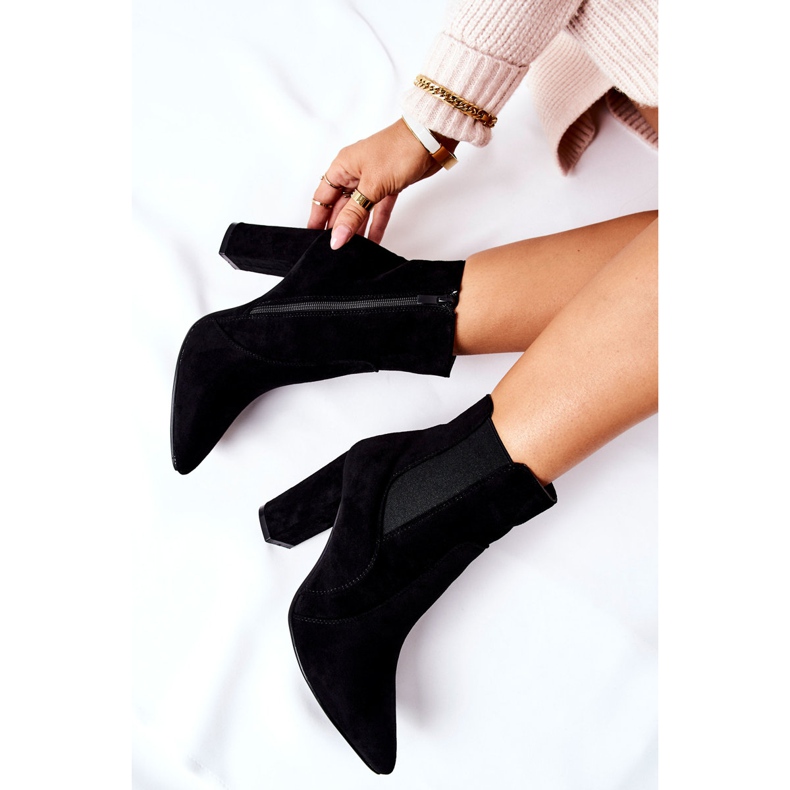 PG1 Ženske čizme od antilopa na petu crni Kastren crna 1