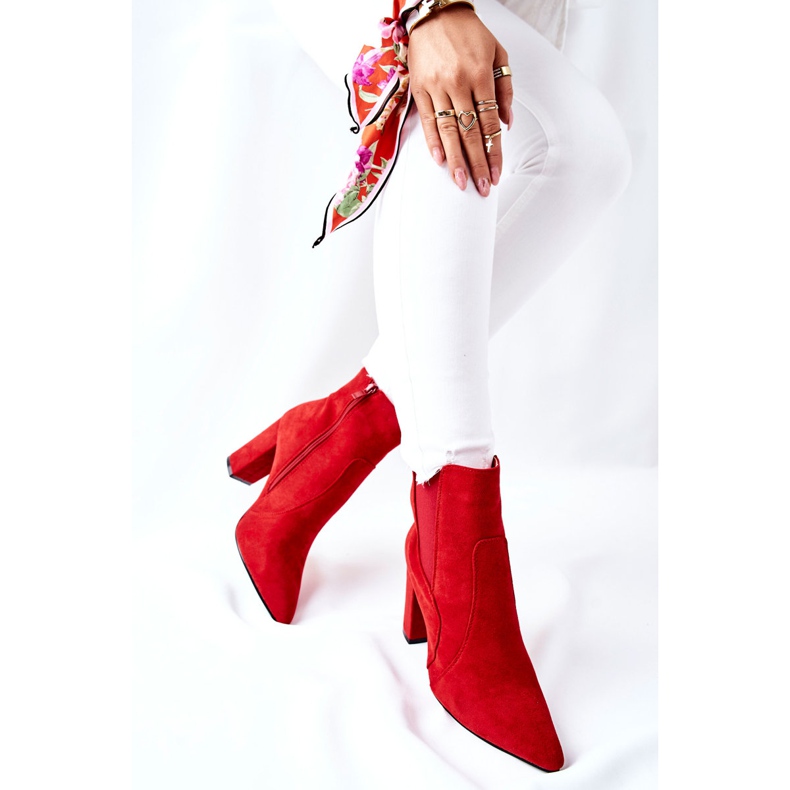 PG1 Ženske čizme od antilopa na petu Red Kastren crvena 1