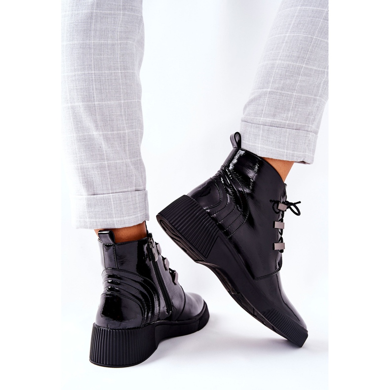 S.Barski Crne lakirane radničke čizme Vica crna 2