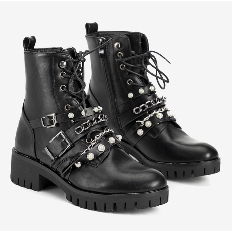 Ženske crne planinarske čizme s Faubertovim lancima crna 1