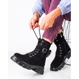 SHELOVET Radničke čizme od brušene kože s džepom crno 1