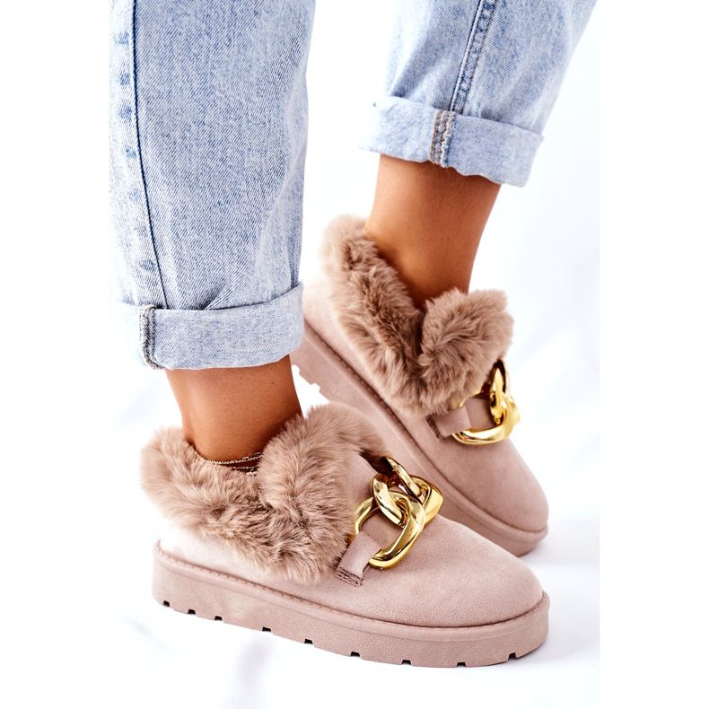 PB1 Ženske papuče od zlatnog lanca bež arduma 2