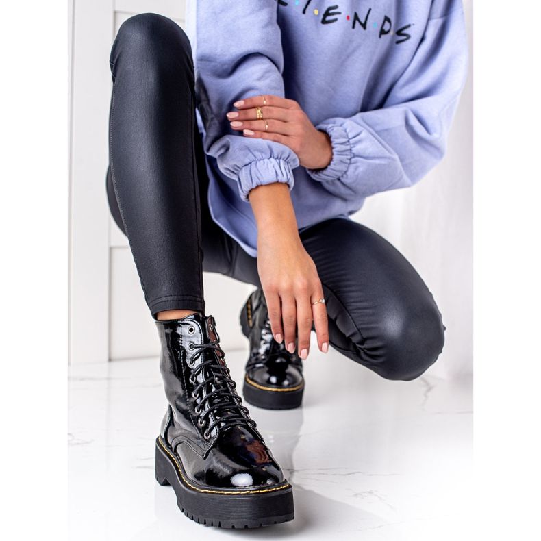 Goodin Lakirane čizme na platformi crno 1