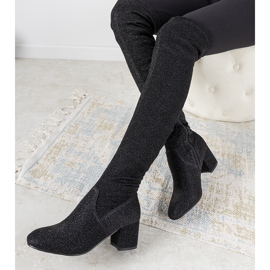 Crne sjajne čizme preko koljena Uta crno srebro 1