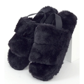 Crne ženske krznene papuče N-92 Crne crna 1