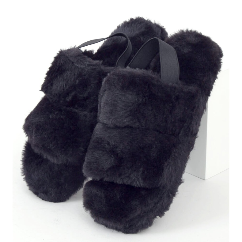 Crne ženske krznene papuče N-92 Crne crno 1