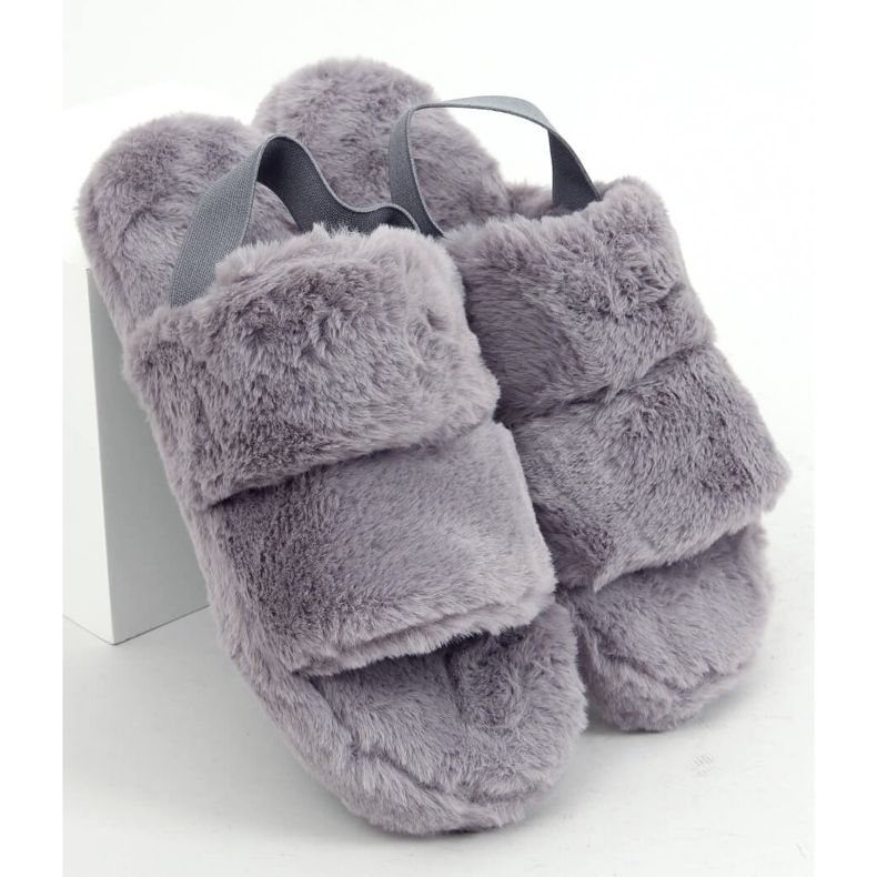 Sive ženske krznene papuče N-92 Grey siva 1