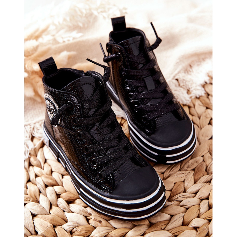 PA1 Dječje tenisice visoko lakirane s patentnim zatvaračem Crna Evia 1