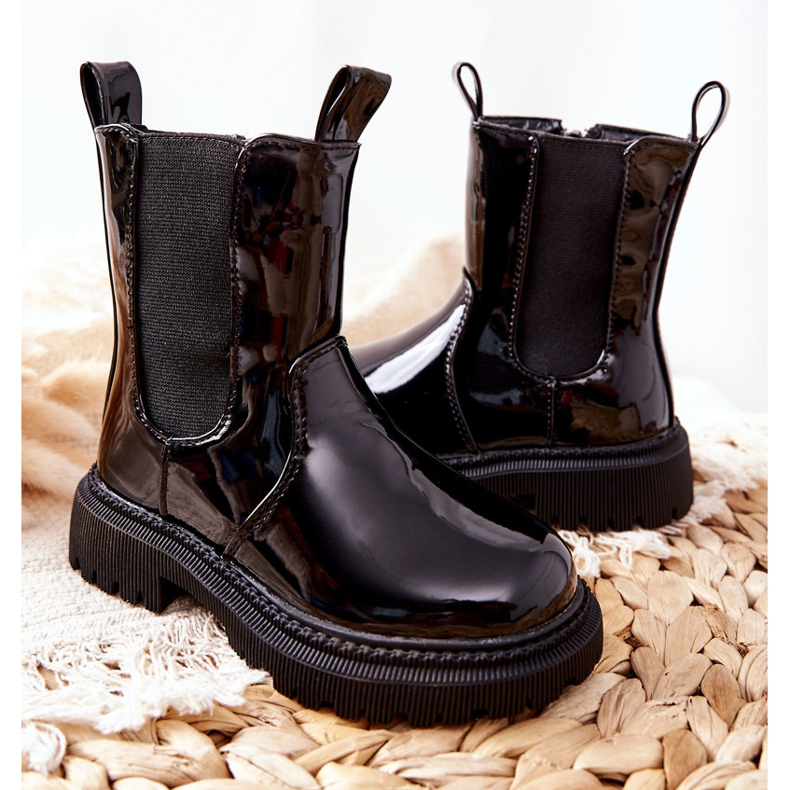 FR1 Dječje čizme topli lakirani crni Aletris crno 2