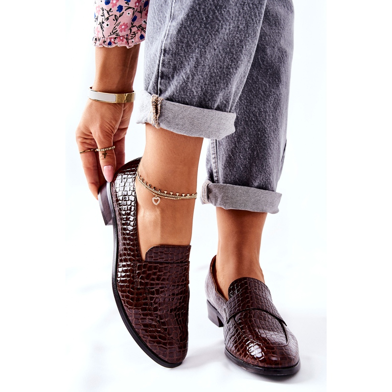 Vinceza Lakirane cipele sa životinjskim uzorkom smeđeg lana smeđa 1