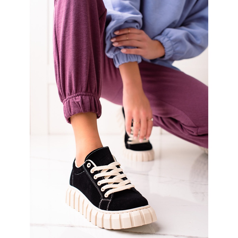 Sweet Shoes Tenisice od antilopa na platformi crna 1