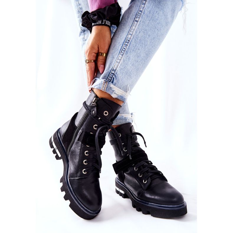 Maciejka Crne kožne radničke čizme 05219-01 crna 2