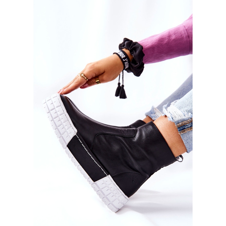 Maciejka Kožne čizme na platformi crne 05216-01 crna 2