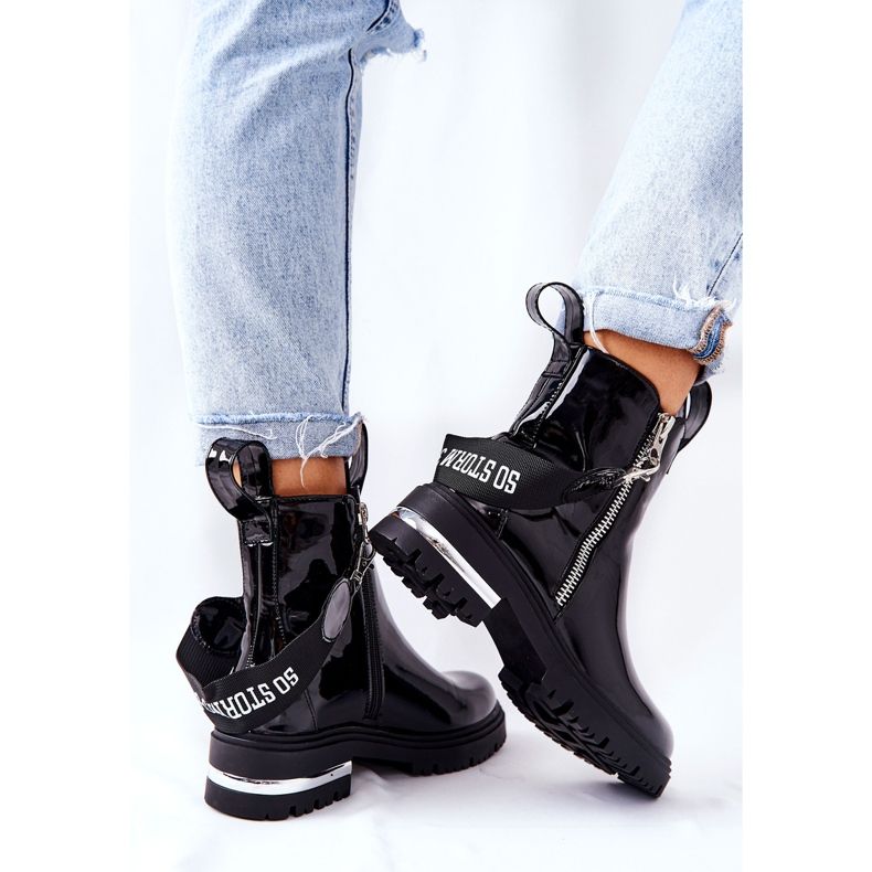 PS1 Kožne lakirane tople čizme s patentnim zatvaračem Crna Cortona 2