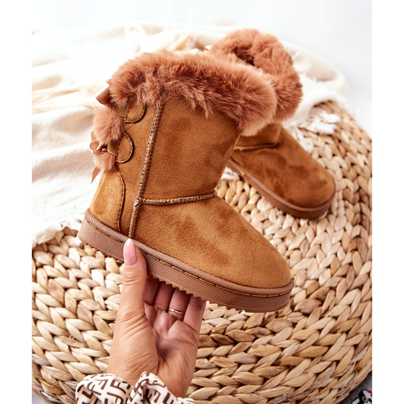 FR1 Dječje tople čizme s mašnicama Khaki Funky čizme za snijeg smeđa 2