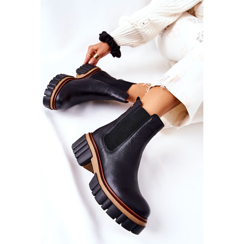 Maciejka Crne kožne radničke čizme 05312-01 crno 1