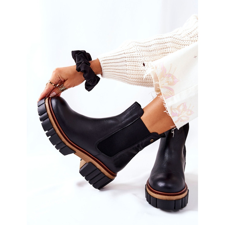 Maciejka Crne kožne radničke čizme 05312-01 crna 2