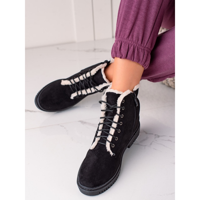 TRENDI Čizme Trappers sa krznom na gornjem dijelu crno 2