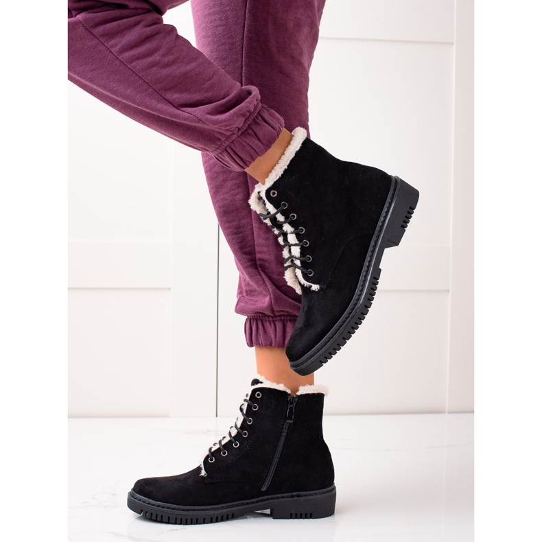 TRENDI Čizme Trappers sa krznom na gornjem dijelu crna 1