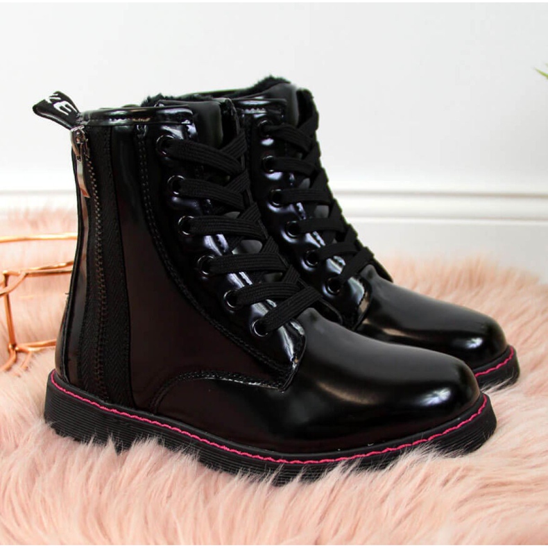 Izolirane lakirane čizme Jr EVE327A crne bijela crno 1