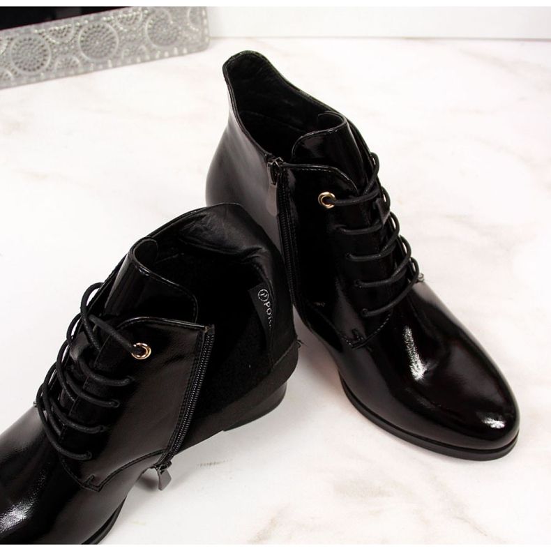 Lakirane čizme s visokim potpeticama Potocki W WOL32 crne crna 1