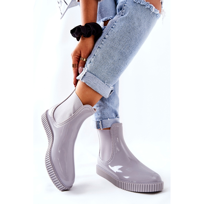 PS1 Sjajne kišne čizme na platformi Sivi vodopad siva 1