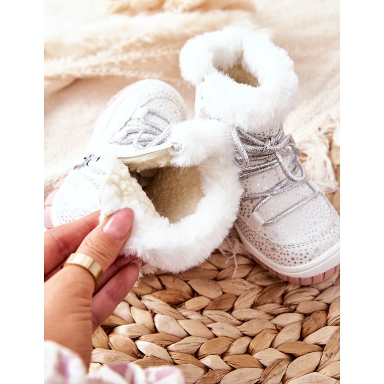 PE1 Tople čizme za snijeg s krznenim bijelim zvjezdicama bijela 1