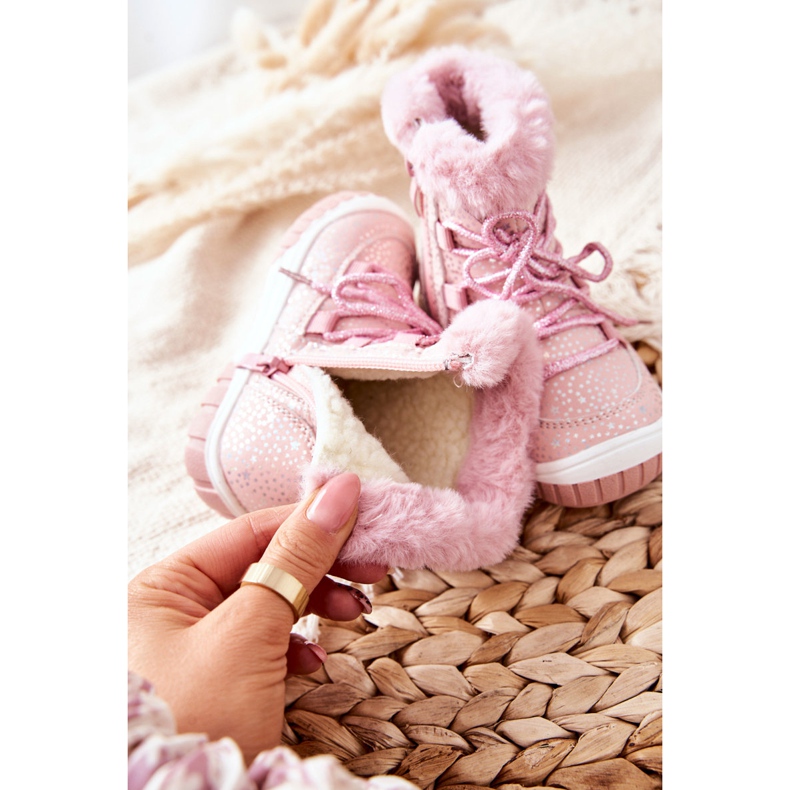 PE1 Tople čizme za snijeg s krznom Ružičaste zvijezde ružičasta 1