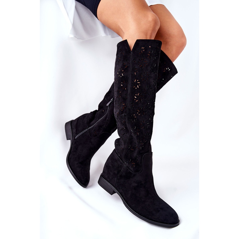 PG1 Ažurne čizme na skrivenom crnom klinu Lara 1