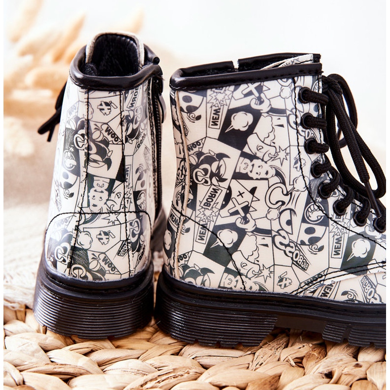 FR1 Dječje crno -bijele tople čizme Dexie s patentnim zatvaračem bijela crna 2