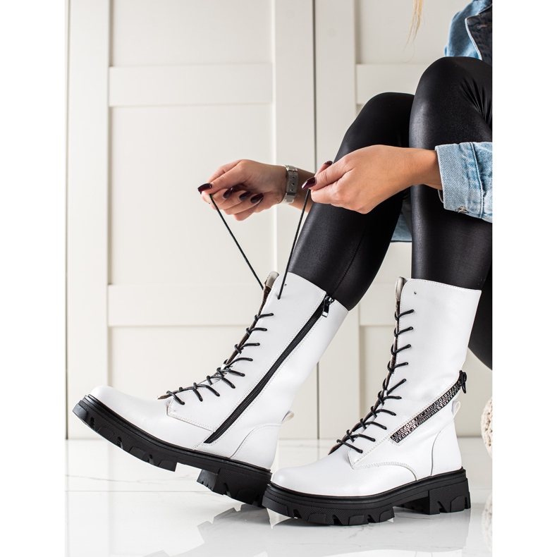 Čizme s ukrasnim patentnim zatvaračem Sergio Leone bijela 2