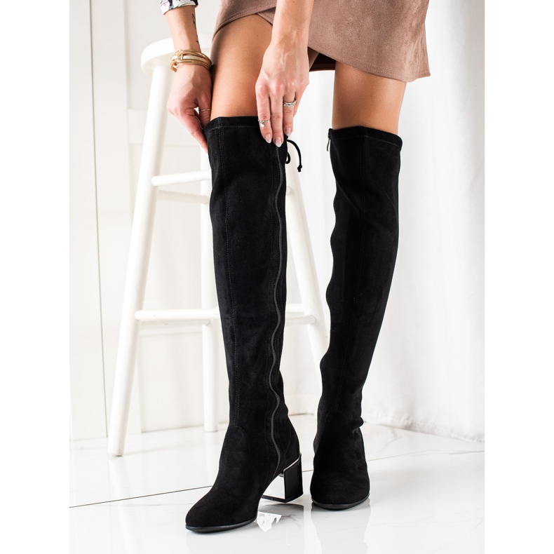 Goodin Elegantne čizme s visokim potpeticama do bedara crno 1