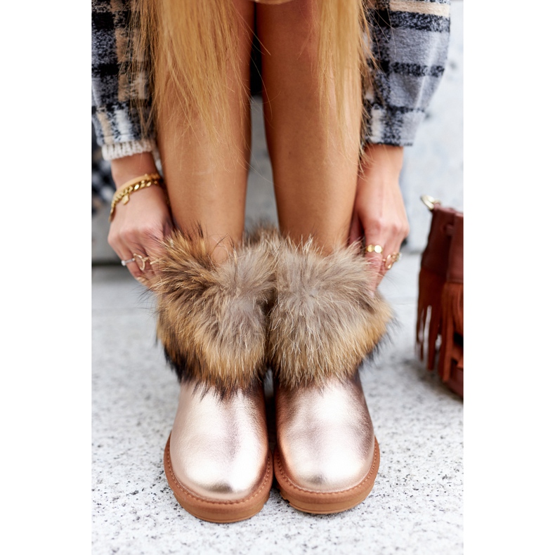 HAN Ženske kožne čizme za snijeg s krznenim pjenušcem od snježne lisice ružičasta 2