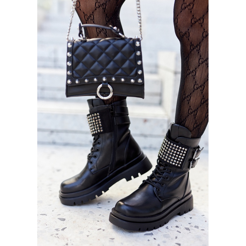 PE1 Ženske čizme radnice s klinovima Black Eveis crna 2