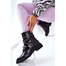 Lakirane čizme s crnim trakama Lorist crno 1