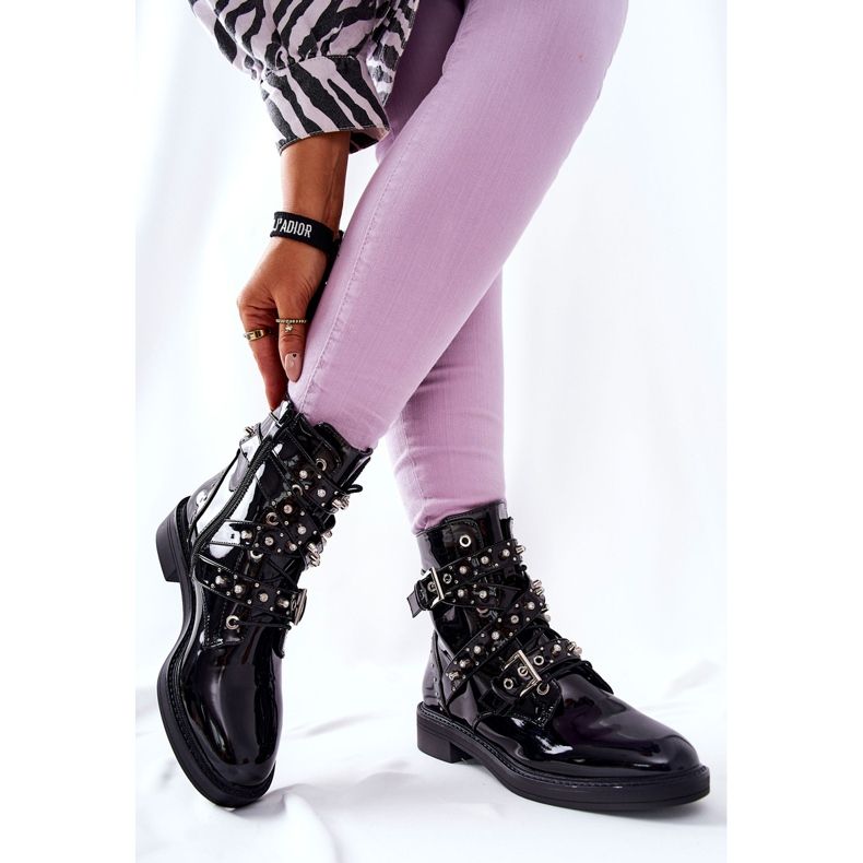 Lakirane čizme s crnim trakama Lorist crno 2