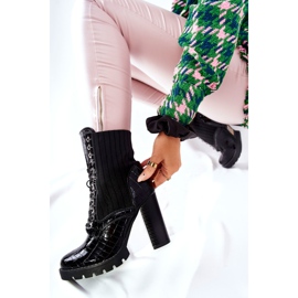 PG1 Ženske čizme na krokodilskom uzorku visoke pete Crni Erdogan crno 1