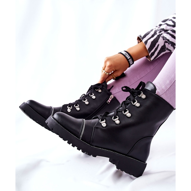 PG1 Klasične crne Daiane vezane kožne čizme crna 2