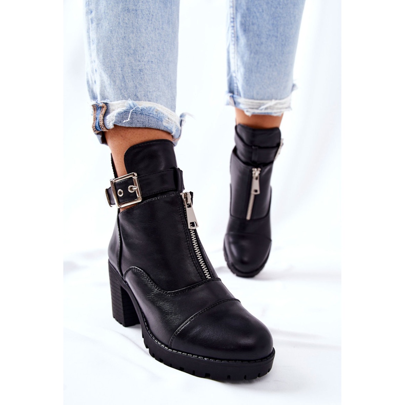 PG1 Crne Clive čizme na visokoj peti s kopčom crna 1