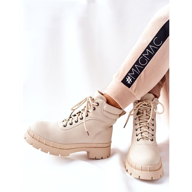 Ideal Shoes Timberki čizme Traperki Beżowe Mustgrow bež 1