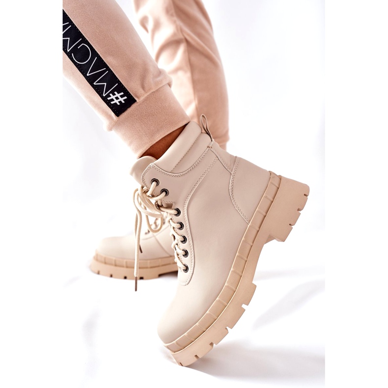 Ideal Shoes Timberki čizme Traperki Beżowe Mustgrow bež 3